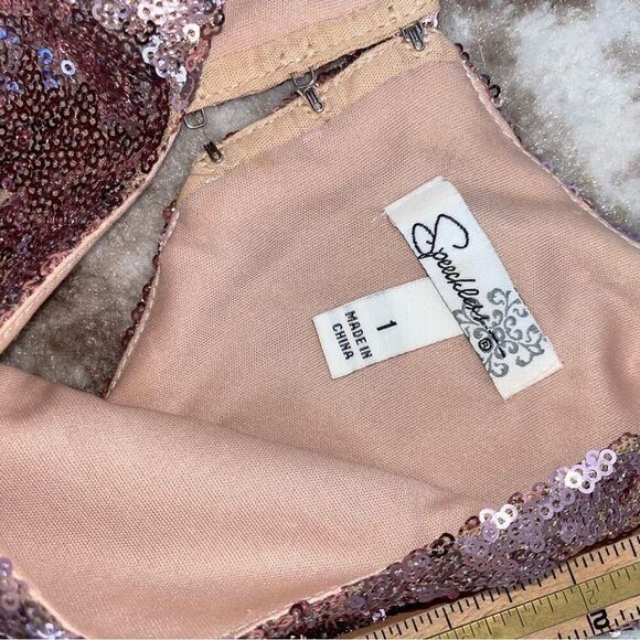 Speechless dress mini dusty pink all over sequined form fitting high neck SZ 1 - Picture 5 of 10